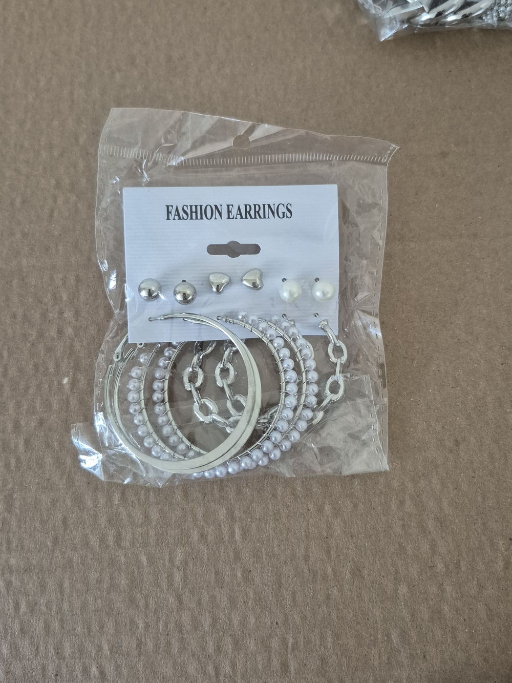 Fashion Earrings Set - Silver Hoops and White Pearl Studs 6 Pair